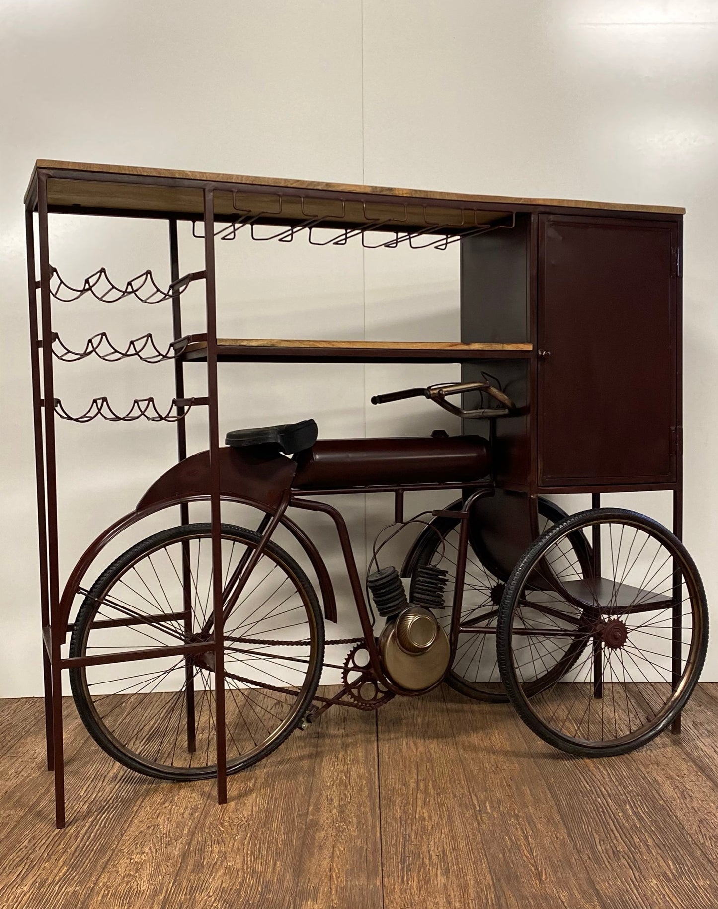 HomeRoots 17" X 58.5" X 67.5" Maroon Tricycle Delivery Bar