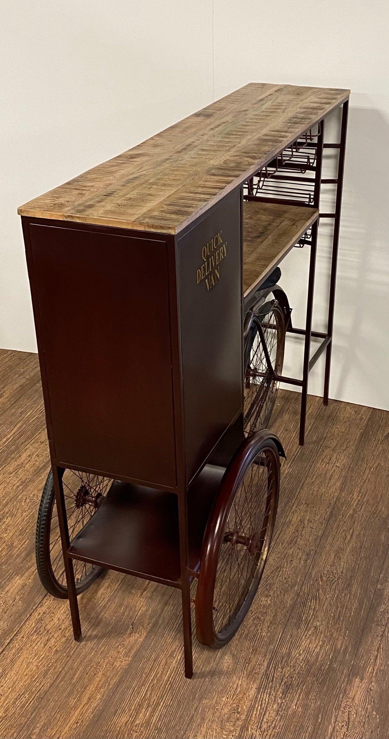 HomeRoots 17" X 58.5" X 67.5" Maroon Tricycle Delivery Bar