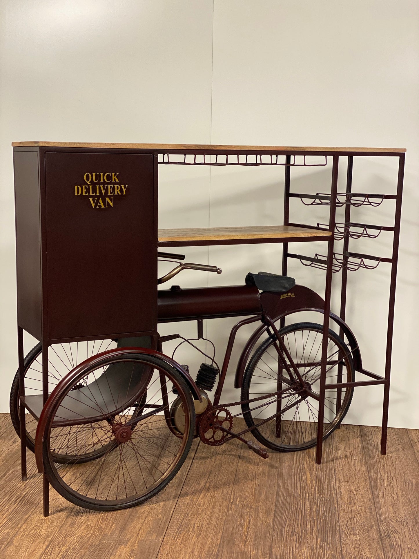 HomeRoots 17" X 58.5" X 67.5" Maroon Tricycle Delivery Bar