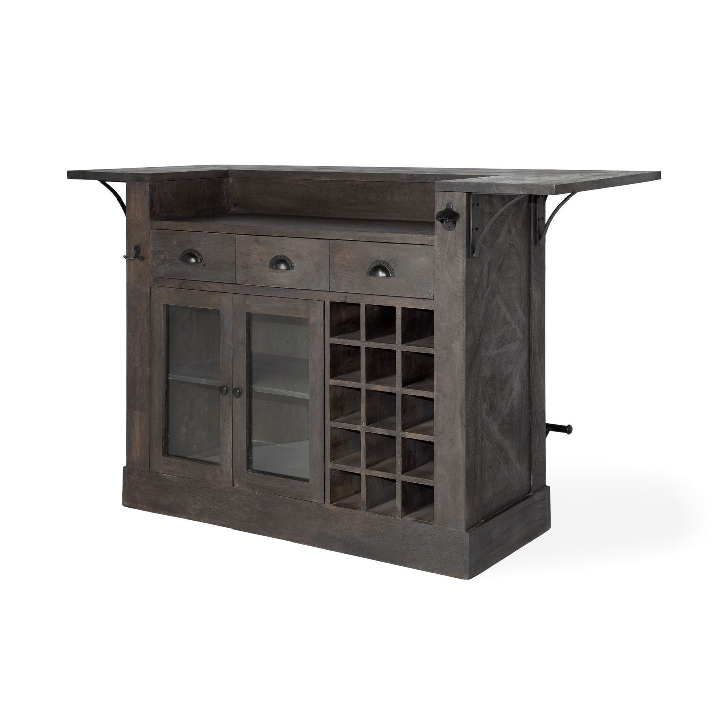 HomeRoots Gray Solid Wood Kitchen Island With Wine Bottle Storage