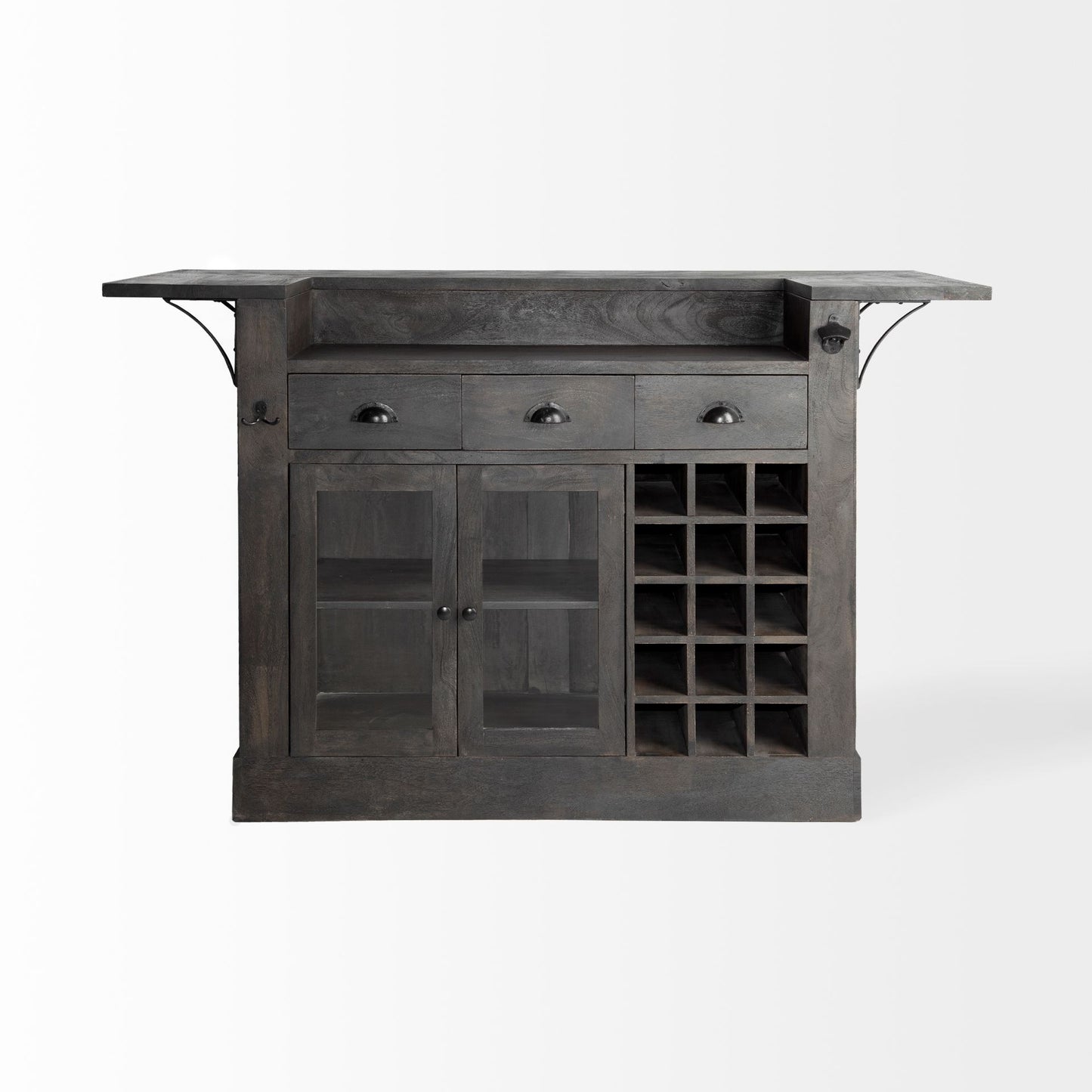 HomeRoots Gray Solid Wood Kitchen Island With Wine Bottle Storage