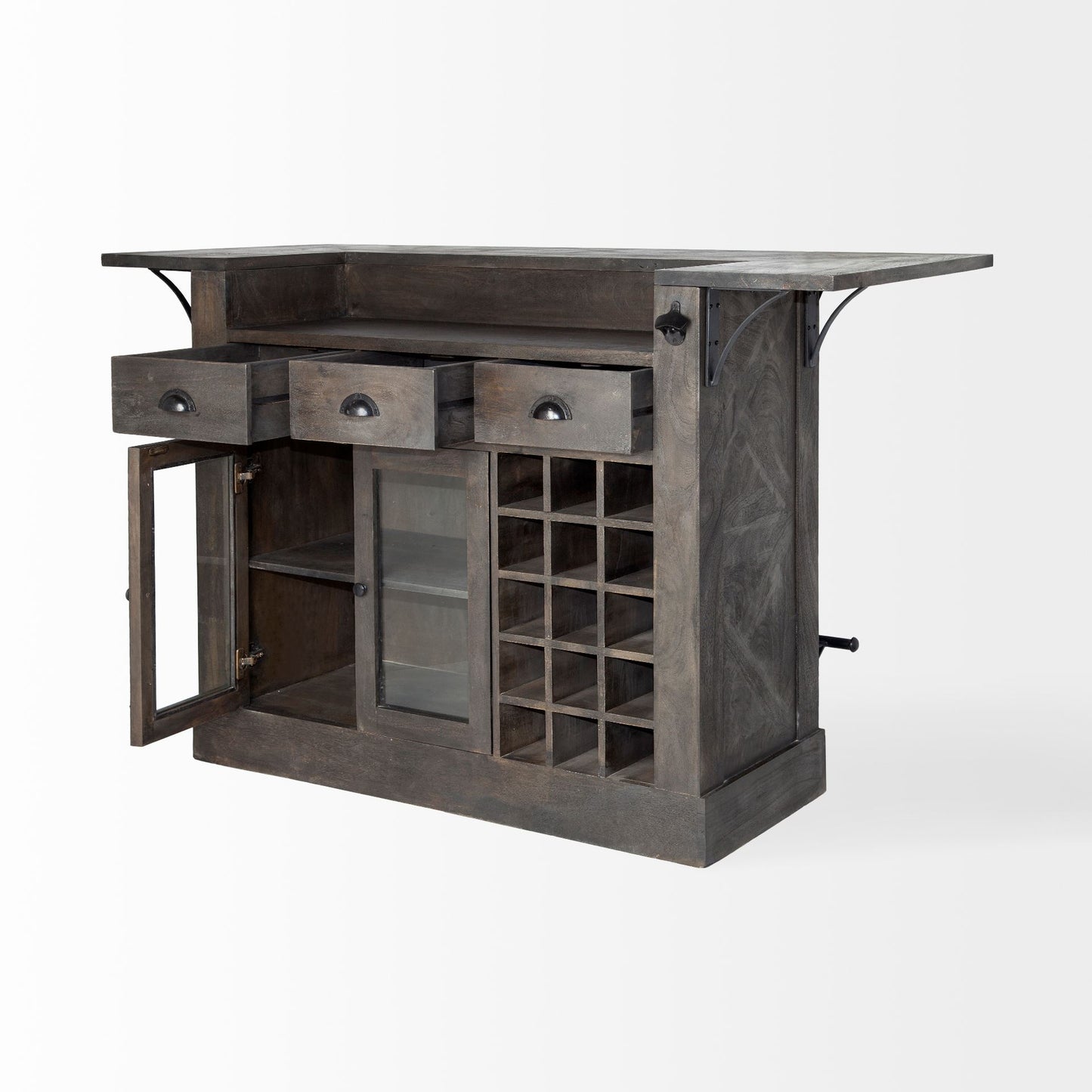 HomeRoots Gray Solid Wood Kitchen Island With Wine Bottle Storage