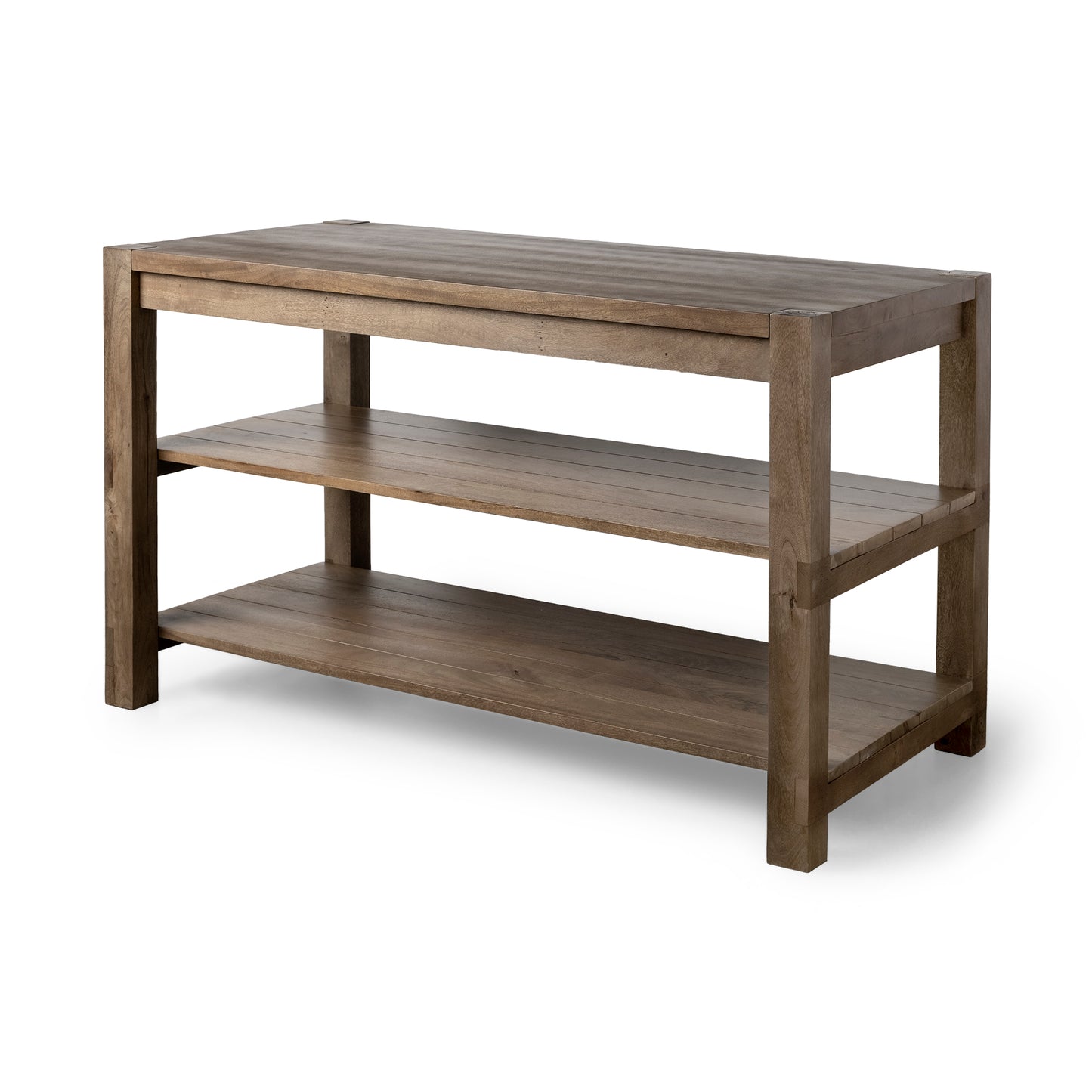 HomeRoots Brown Solid Wood Kitchen Island With Two Tier Smooth Counter Top