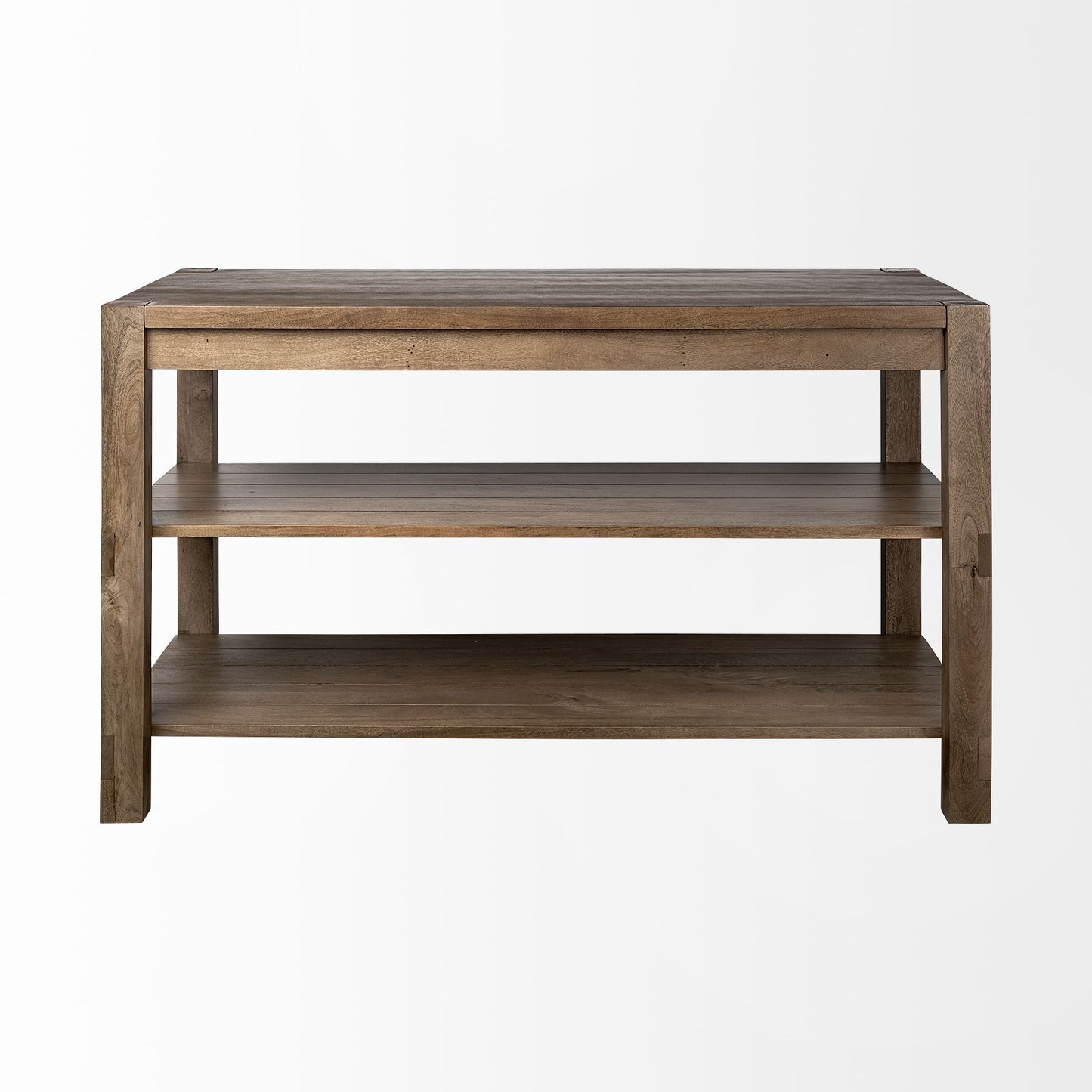 HomeRoots Brown Solid Wood Kitchen Island With Two Tier Smooth Counter Top