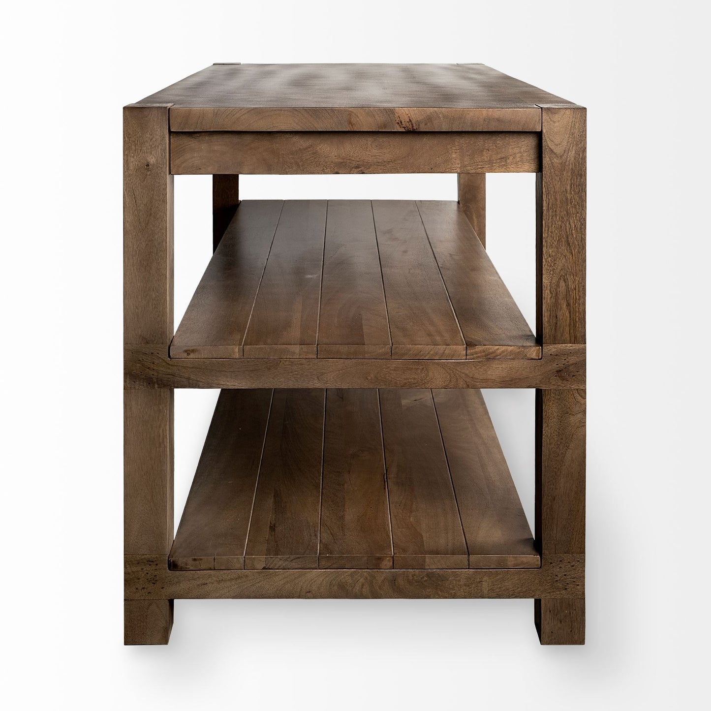 HomeRoots Brown Solid Wood Kitchen Island With Two Tier Smooth Counter Top