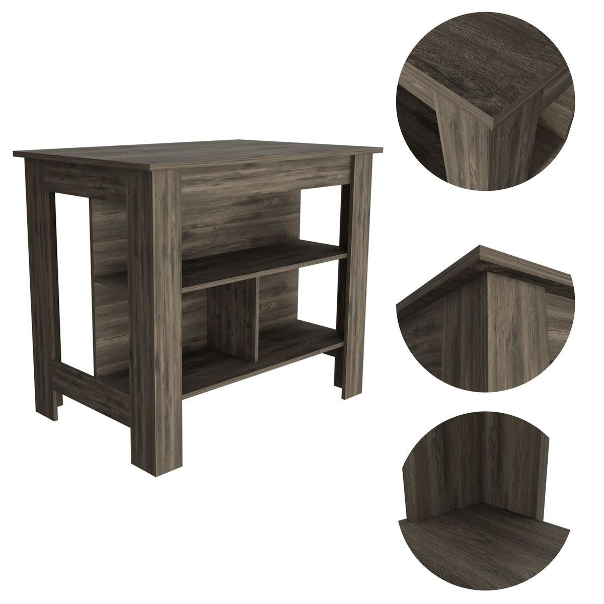 HomeRoots Brown Kitchen Island with Three Storage Shelves