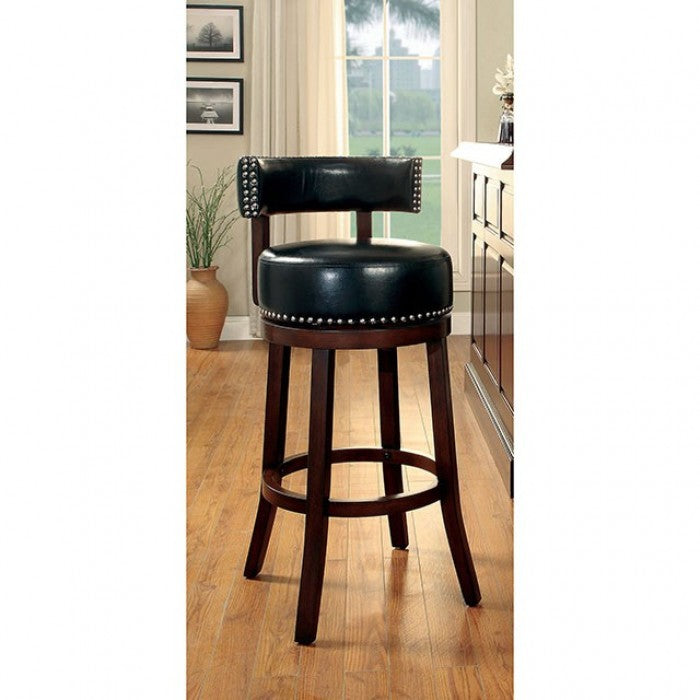 Furniture of America Roos Contemporary Swivel 25-Inch Bar Stools in Black and Dark Oak (Set of 2)