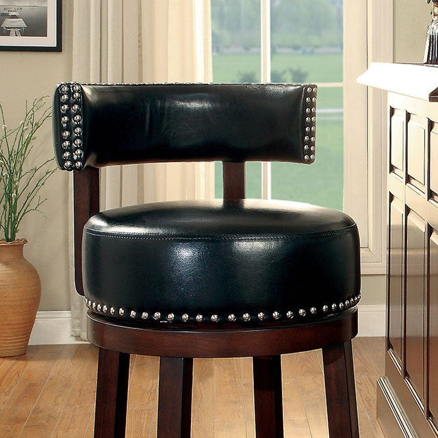 Furniture of America Roos Contemporary Swivel 25-Inch Bar Stools in Black and Dark Oak (Set of 2)